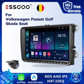 ESSGOO 9 Palcový Auto Rádio CarPlay Android Auto Stereo Pro Volkswagen Passat B6 Polo Golf Seat Škoda Multimediální Přehrávač, Head Unit