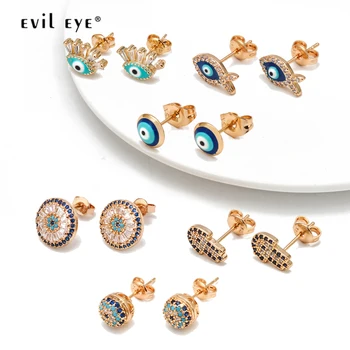 EVIL EYE, Micro Vydláždit Zirkony turecké Eye Stud Náušnice Zlato Stříbrné Barvě Malé Náušnice Módní Šperky pro Ženy, Dívky BD423