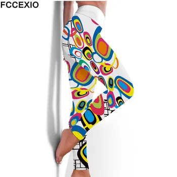 FCCEXIO Vysokým Pasem Elastické Fitness Legíny Módní Barevné Kreslení 3D Tisk Sexy Legíny Příležitostné Cvičení, Sportovní Kalhoty