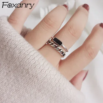 Foxanry Minimalistické Stříbrné Barvy Zásnubní Prsteny pro Ženy Módní Jednoduché Řetězce Geometrické Narozeninovou Oslavu Šperky Dárky