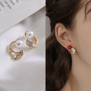 Ginkgo Biloba Perly Náušnice pro Ženy Jednoduchý Výklenek Design Květina Pearl, Dual-Purpose Náušnice Cestovní Svatební Šperky Dárek Korean