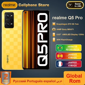 Globální ROM realme Q5 Pro Mobilní Telefon 80W super charge Snapdragon 870 procesor 120Hz AMOLED E4 vlajková loď obrazovce smartphone 5G