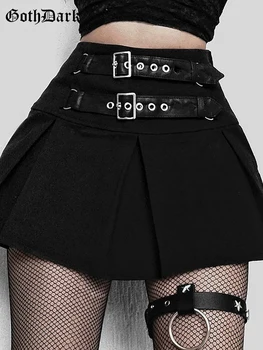 Goth Tmavé Sexy Gothic Mini Sukně Černá Grunge Punk Styl Skládaný Vysokým Pasem, Ženy Sukně S Nýty Patchwork Módní Partywear