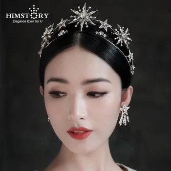HIMSTORY Ročník Evropského 6-Bod, Hvězda Svatební Crown Čelenky Drahokamu Vlasy Šperky Princezna Ženy Čelenka Svatební Vlasy Accessor