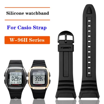 Hodinky příslušenství Kapela Pro Casio 3239 W-96H-1A, 2A 9A speciální silikonový řemínek elektronické hodinky náramek Vodotěsné Černý Náramek