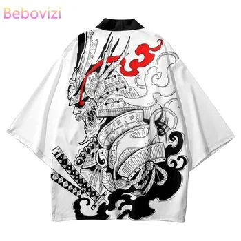 Japonský Samuraj Tisku Bílé Kimono 2022 Streetwear Beach Yukata Muži Ženy Svetr Cosplay Haori Harajuku Topy Oblečení, Župan