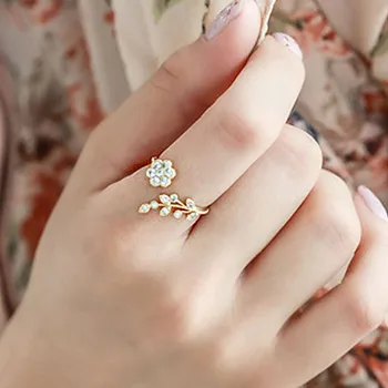 Korea a Korea IN příliv zkroucené listy ruyi květina otevření kroužku senior smysl jednoduché, index prst prsten pro ženy gothic