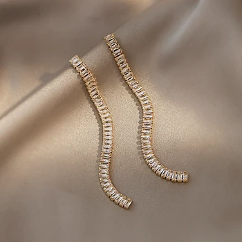 Korea Nový Design, Módní Šperky, 14K Zlato Pokovování AAA Zirkon Luxusní Lesklé Dlouhé Náušnice, Elegantní Dámské Náušnice Svatební Party