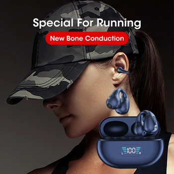 Kostní Vedení Náušnice TWS Bezdrátová Sluchátka Bluetooth 5.3 Sluchátka Earclip Dotykové Ovládání, Sportovní Sluchátka hi-fi Bass Sluchátka s mikrofonem