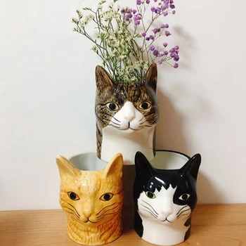 Kreativní Zvíře Kočka-Keramická Váza ve tvaru Pero Držitel Domácí Stolní Uspořádání Ručně malovaný Květináč Dekorace Dárky Dropship