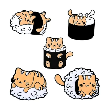 Kreslená Kočka Sushi Rýže Míč Smalt Kolíky Roztomilá Zvířata, Japonské Potraviny, Brože, Tašky Odznak Módní Šperky Dárek pro Děti, Přátele