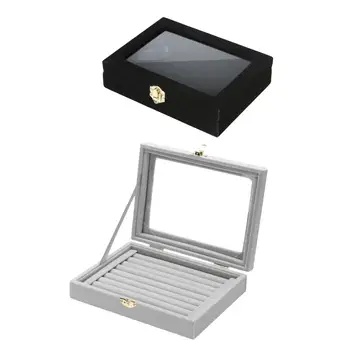 Kroužky Displej Zásobník Box s Průhledným Víkem Stohovatelné Dárky Náušnice Držák pro Obchod Vitrína pro Prsteny, Náušnice Knoflíky