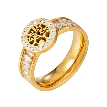 Luxusní Dámské Květinový Design Prsten z Nerezové Oceli Náměstí Kamínky Crystal Prsteny Pro Ženy, Muže, Pár, Svatební Šperky, Dárkové