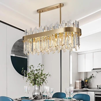 Luxusní Křišťálový Lustr Jídelna Moderní LED Home Decor Kuchyň Ostrov Lampa Obdélník Kreativní Gold Design, Vnitřní Osvětlení