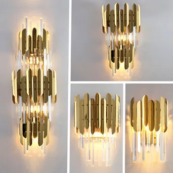 Moderní Luxusní Zlaté Křišťálové Nástěnné Svítidlo LED Pro Obývací Pokoj Dekorace Ložnice Pro Domácí Vnitřní Osvětlení Sady