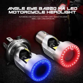 Modrá/Červená Angel Eye H4 LED Motocykl Světlomet Ba20d HS1 H6 Skútr Motocykl Světlometu Žárovka DRL Příslušenství, 12-80V