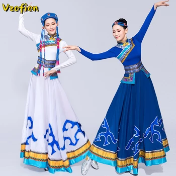 Mongolský Tanec Kostým Starověké Národní Taneční Šaty Ženský Jevištní Výkon DanceWear Mongolské Šaty Hanfu Tibetský Lidový Tanec