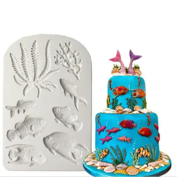 Módní 1ks Ryby, mořské Řasy Silikonové Formy DIY Dort Hranice Fondant Dort Zdobení Nástroje Sea Coral Cupcake Formy na Čokoládu Kuchyně