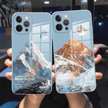 Módní Sněhu na Mount Everest Vrchol Hory Telefon Pouzdro Pro iPhone 11 12 13 ProMax 13Mini Candy barva Tvrzeného Skla reflexní případ