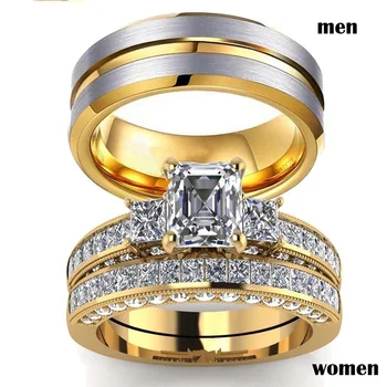 Módní Zlaté Barvě Pár Prsteny - Pánské Nerezové Oceli, Prsteny Dámské Bílé Zirkony Prsten Svatební Šperky Valentýna Dárek