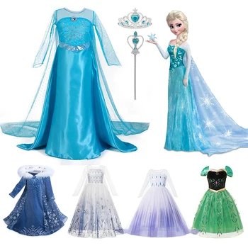 Nová Disney Princezna Šaty Dívka Elsa Anna Rapunzel Kostým Dítě Narozeniny Party Šaty Vánoční Cosplay Popelka Frozen 2