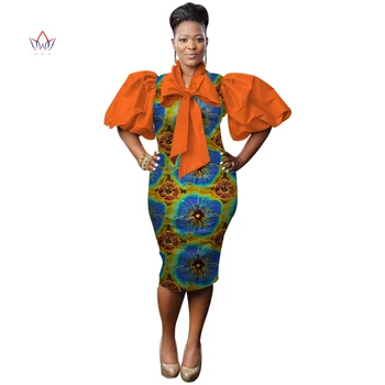 Nové Africké Ženy Puff Rukáv Šaty Tradiční Africké Vosk Tisk Košili Patchwork Party Šaty pro Ženy, Velký Luk WY3049