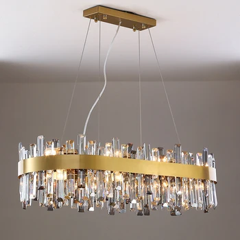 Nové moderní křišťálový lustr pro jídelně domova led lampy cristal oválný design kuchyně ostrov zavěšení svítidel