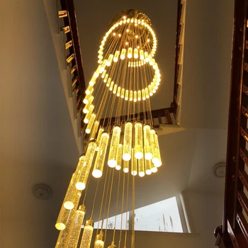 Nový LED lustr zlatý duplex podkroví, obývací pokoj, schodiště, dlouho křišťálový lustr Hotel schodiště Dekorace přívěsek