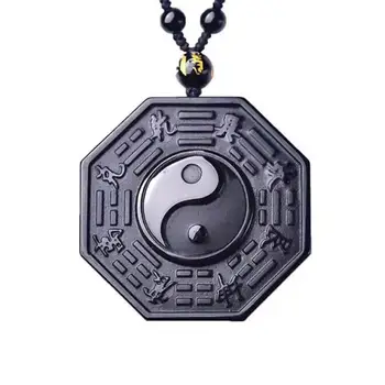 Obsidian Yin Yang Ba Gua Přívěsek Náhrdelník Muži Ženy Štěstí, Amulet Dárky Černá Potvor Kámen Módní Kouzlo Šperky Příslušenství