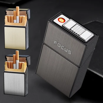 Pouzdro na cigarety S USB Dobíjecí Zapalovač Větruvzdorný Zapalovač Hold 20ks Cigaret Tabák Doutník Držitel Box Muži Dárek