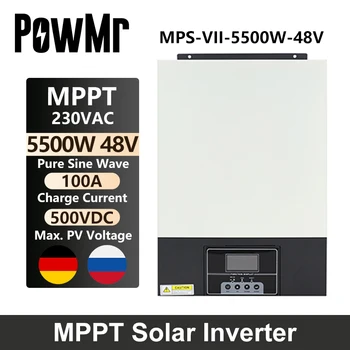 PowMr 100A 5500W Čisté Sinusové Střídače 48VDC 220VAC Stavět V MPPT Solární Regulátor Nabíjení Max Solar Pannel 6000W S LCD Odstranit