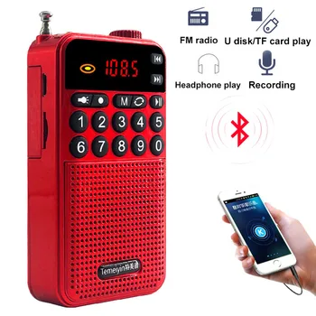 Přenosné Kapesní Rádio Mini Bluetooth 5.0 Stereo Reproduktor Hudební Přehrávač s Baterkou Podporu Nahrávání U Disk, TF Karty, Sluchátka