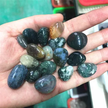 Přírodní Krystal Bubnové Kameny Hromadné Velkoobchodní Zelený Mech Achát Crystal Zřítí Dekorace Pro Akvárium