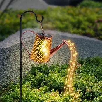 Retro Zalévání Solární Světla Venkovní Vodotěsné Zvládnout Dekorativní Kovové Závěsné Lucerna Zahradní Výzdoba Yard Cestu