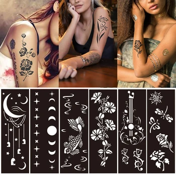 Samolepící Tetovací Šablony Tetování Samolepky Duté Šablony Body Art, Malování Indie Henna Svatební Make-Up Krásu Papíru Pro Tetování