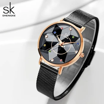 Shengke Módní Ženy Diamond Hodinky Hot Prodej Ženy Quartz Náramkové hodinky Top Luxusní Dámské Hodiny SK Originální Mujer Montre