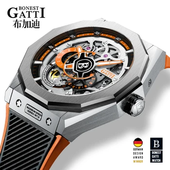 Slavní Muži Mechanické Hodinky GATTI Luxusní Vodotěsné Kůže Automatické Hodinky Gumové Sportovní Pánské Náramkové hodinky Relogio Masculino