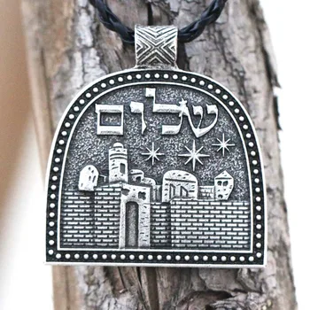 Středověký Symbol Přívěsek Izrael Styl Christian Zlatý Jeruzalém Mír Hebrejštině Shalom Judaismu Náhrdelník