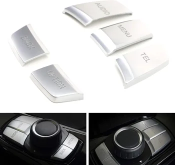 Stříbrný Multimediální Knoflík Ovládání 5 Tlačítek Multi Media Dekorace Kryt Střihu Pro BMW 1 2 3 4 5 7 X Série X1 X3 X4 X5 X6 iDrive