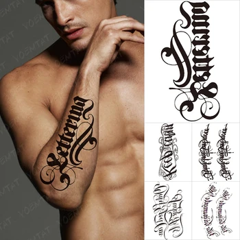 Swash Text Totem Vodotěsné Dočasné Tetování Nálepka Black Slovo Anglicky Dopis, Arabštiny, Sanskrtu Paže Body Art Falešné Tatto Muži Ženy