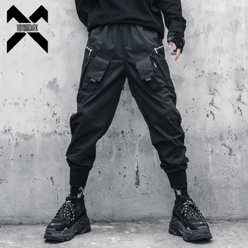 Taktické Funkční Kalhoty Joggers Pánské Černé Elastické Kalhoty Hip Hop Streetwear Multi-kapsa Kalhoty Techwear WB389