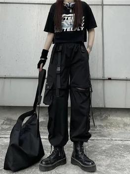 Techwear Cargo Kalhoty Dámské Vydlabat Běžců Goth Emo Oversize Pocket Ženy Ležérní Mládež Hippie Punk Harému Harajuku Kalhoty
