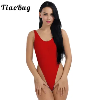 TiaoBug Ženy, Jeden kus Sexy Plavky Vysoký Střih s hlubokým Výstřihem Thong Bikiny Plavky Kombinézu pro Dospělé jednobarevné Plavky Plážové oblečení