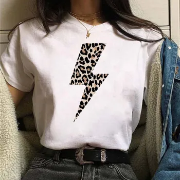 Tričko pro Ženy Leopard Lightning znamení Nadrozměrné T-shirt žena Topy 90. let Kawaii Oblečení Dámské Trička Trička Camisetas Mujer