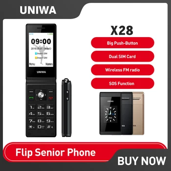 UNIWA X28 Senior Flip Mobilní Telefon Velká Tlačítka 2G GSM Dual Sim, FM Rádio ruština hebrejština Klávesnice Véčko Mobil