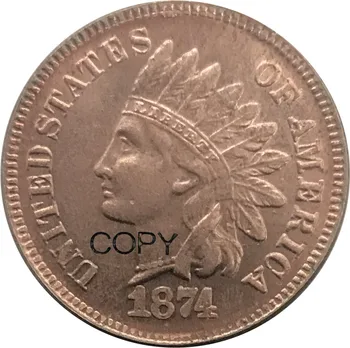 Untied Státech 1 Cent Indian Head Cent 1874 Červené Mědi Kopie Mince