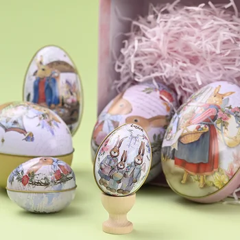 Velikonoční Vajíčka Ve Tvaru Candy Box Kovový Šperk Tin Pocínovaných Případě Plechovky Velikonoční Zajíček Tisk Boxy, Party Dekorace Dětem Dárky