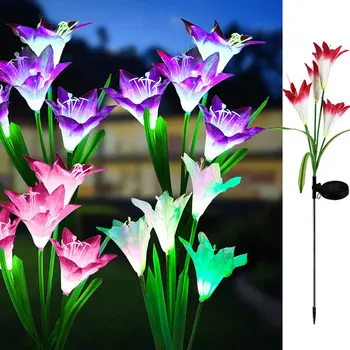 Venkovní LED Solární Světla RGB Barevné Lily Garden Flower Vodotěsné Dekorativní Lampa 600AMH Solární Yard, Trávník, Cesta, Svatební