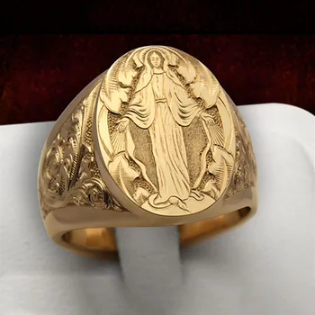 Vintage Ježíš Tvar Prsteny Pro Muže Ženy, Náboženské Modlitba Zlaté Kroužky Vhodné Pro Oddané Věřící Šperky