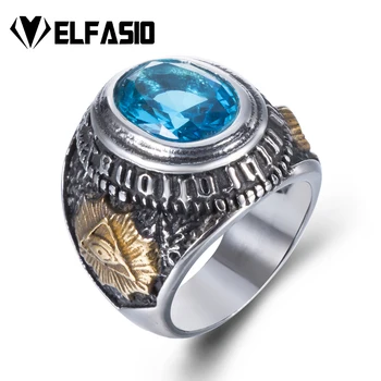 Vintage Muži Šperky Prsten z Nerezové Oceli Blue Gem Baphomet Kozí All-seeing-eye Pánské Prsteny